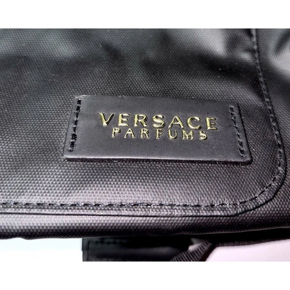 VERSACE Parfums Convertible Rider Backpack Shoulder Tote Bag Black Gold NWOT